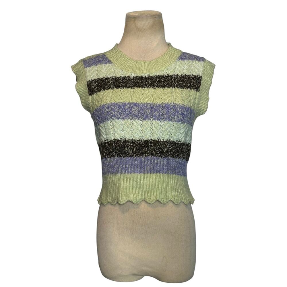Papermoon green purple stripe knit sweater vest size small